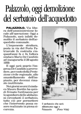 Palazzolo, oggi demolizione del serbatoio dell