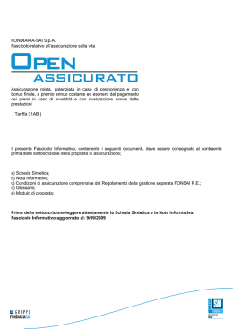 FONDIARIA-SAI S.p.A. Fascicolo relativo all`assicurazione sulla vita