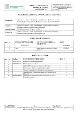MANUALE OPERATIVO ATTIVITA` IN SALA EMOGLOBINA Data 27