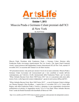 Miuccia Prada e Germano Celant premiati dall`ICI di New York