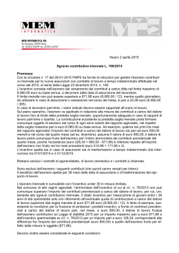 Nuoro 2 aprile 2015 Sgravio contributivo triennale L. 190/2014