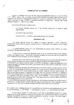 Verbale di accordo Mahindra Europe S.r.l. e OO.SS