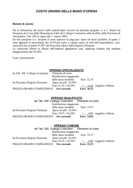 costo orario della mano d`opera - Sito ufficiale del comune di Casale