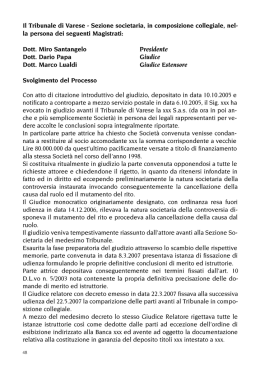 Il Tribunale di Varese e Sezione societaria, in composizione