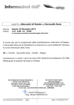 OGGETTO: &laquo;Mercatini di Natale&raquo; a Serravalle Sesia