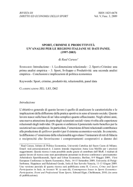 SPORT, CRIMINE E PRODUTTIVIT&Agrave; UN`ANALISI PER LE REGIONI
