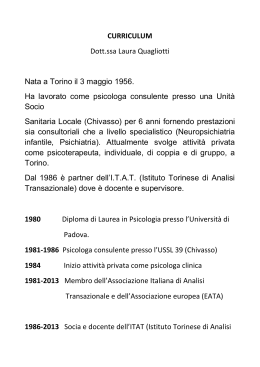 CURRICULUM Dott.ssa Laura Quagliotti Nata a Torino il 3 maggio