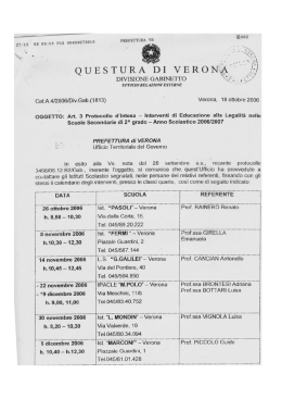 Calendario Interventi Prefettura Classi IV^ Verona