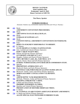 HOUSE CALENDAR 42nd Legislative Day Wednesday, April 15