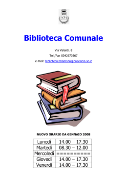INFORMATIVA BIBLIOTECA COMUNALE GENNAIO/FEBBRAIO