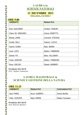 LAUREA in SCIENZE NATURALI 12 DICEMBRE 2012 ORE 9.00