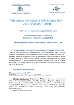 Valutazione della Qualit&agrave; della Ricerca 2004‐ 2010 (VQR