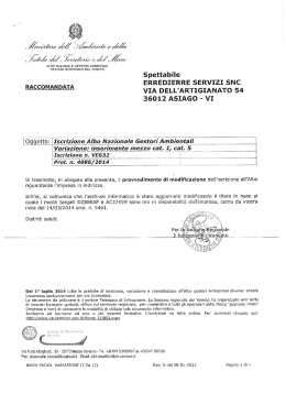 Spettabile ERREDIERRE SERVIZI SNC VIA DELL`ARTIGIANATO 54