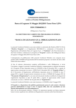 Banca di Legnano 31 Maggio 2012/2015 Tasso Fisso 3,25% ISIN