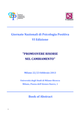 Giornate Nazionali di Ps - Società Italiana di Psicologia Positiva