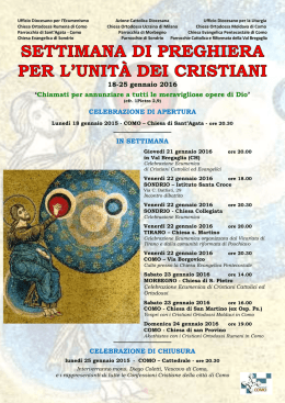 18-25 gennaio 2016 `Chiamati per annunziare a tutti le meravigliose