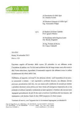 Lettera all`Ama e alle Autorit&agrave; - COLARI, Consorzio Laziale Rifiuti