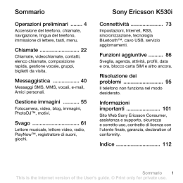Sommario Sony Ericsson K530i