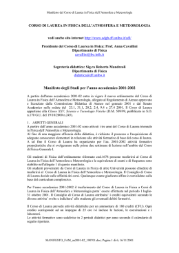 Manifesto del Corso di Laurea in Fisica dell`Atmosfera e