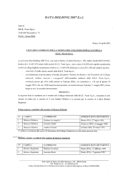 Lista Candidati per nomina Collegio Sindacale B.E.E. Team