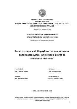 Caratterizzazione di Staphylococcus aureus isolato da formaggi