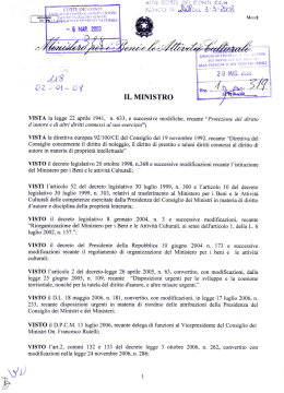 VISTA la legge 22 aprile 1941, n. 633, e successive modiﬁche, recante