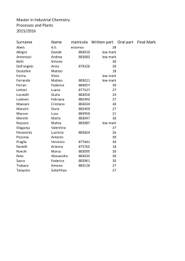 Master in Industrial Chemistry Processes and Plants 2015/2016
