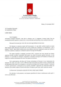 Considerazioni del Presidente Nazionale ai Consiglieri Nazionali