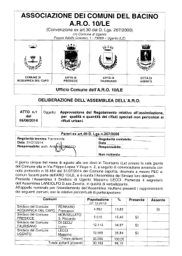 delibere dell`assemblea dell`aro nn 1 e 2 del 5 agosto 2014