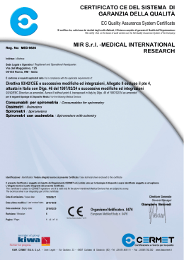 MIR S.r.l. -MEDICAL INTERNATIONAL RESEARCH CERTIFICATO