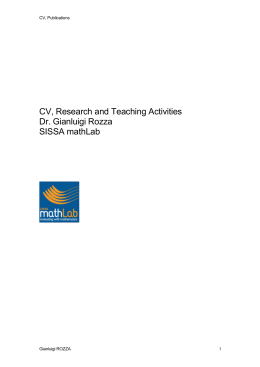 CV, Research and Teaching Activities Dr. Gianluigi Rozza SISSA