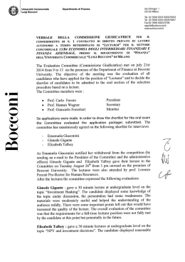 Universita Commerciale Dipartimento di Finanza Via Rentgen 1 R