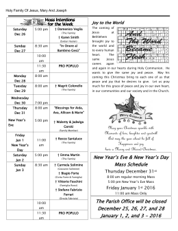 New Year`s Eve & New Year`s Day Mass Schedule The Parish Office