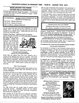 NEws AROUND THE PARISH NOTIZIE DALLA PARROCHIA