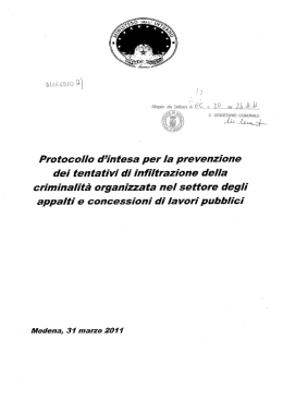 Protocollo d`intesa per la prevenzione dei tentativi di infiltrazione