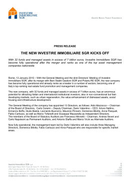 THE NEW INVESTIRE IMMOBILIARE SGR KICKS OFF