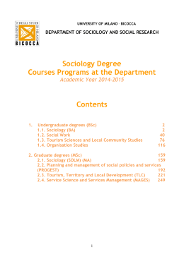 Sociology Degree Courses Programs at the Department Contents