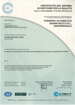 certificato del sistema di gestione per la qualità