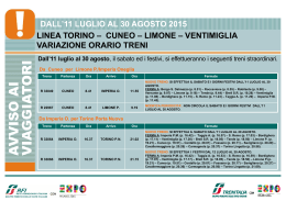 dall`11 luglio al 30 agosto 2015 linea torino – cuneo