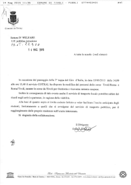 Vedi comunicazione del Comune di Tivoli e