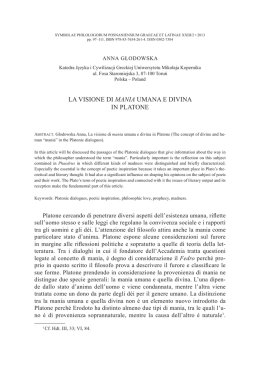 LA VISIONE dI MANIA UMANA E dIVINA IN PLATONE