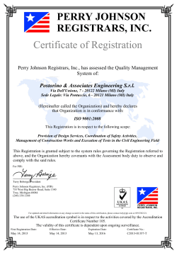 Certificate of Registration PERRY JOHNSON REGISTRARS, INC.