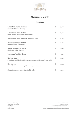 2015 Menu at the Restaurant Villa Pigna