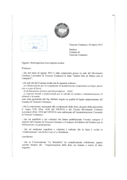 Trescore Cremasco, 30 marzo 2015 Sindaco Comune di Trescore