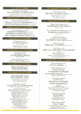 10 - 24 OTTOBRE - Parma Jazz Frontiere