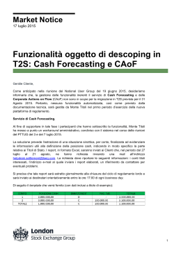 Funzionalità oggetto di descoping in T2S: Cash Forecasting e CAoF