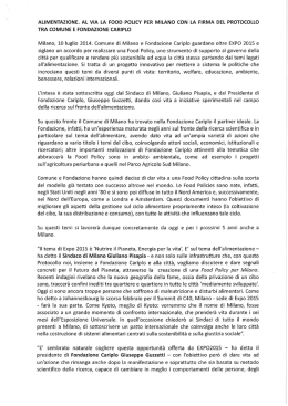 ALIMENTAZIONE. AL VIA LA FOOD POLICY PER MILANO CON LA