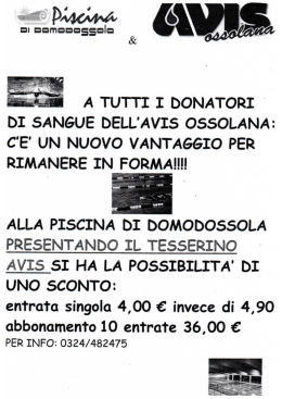 A TUTTI I DONATORI DI SANGUE DELL`AVIS OSSOLANA: C`E` UN