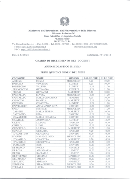ORARIO DI RICEVIMENTO DEI DOCENTI A.S. 2012-13
