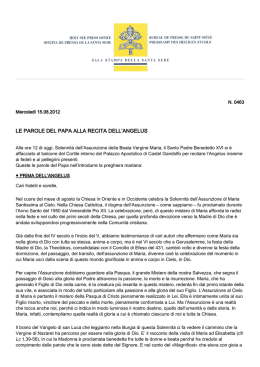 LE PAROLE DEL PAPA ALLA RECITA DELL`ANGELUS